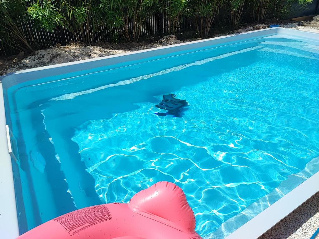 une piscine avec un flotteur dans l'eau dans l'établissement Location Saisonnière Villa, à Uzès