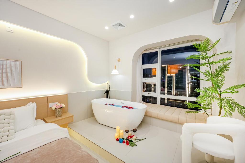 Posezení v ubytování Baihong Riverview aparment-Chongqing Jiefangbei