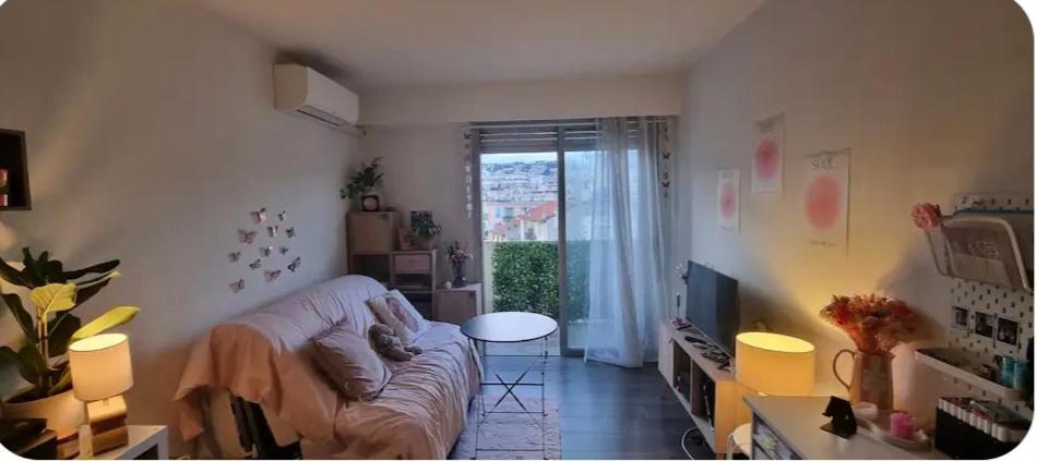 un salon avec un canapé et une télévision dans l'établissement rue des roses, à Nice