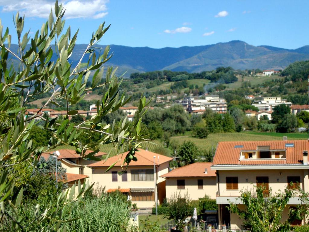 サン・ジョヴァンニ・ヴァルダルノにあるCasa Vacanze Alle Porte del Chiantiの山を背景とした町並み