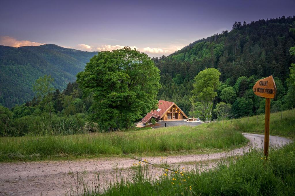 ein Haus an der Seite einer Straße in den Bergen in der Unterkunft Le Chalet Vosges Alsace - La Petite Ferme 4 étoiles in Metzeral