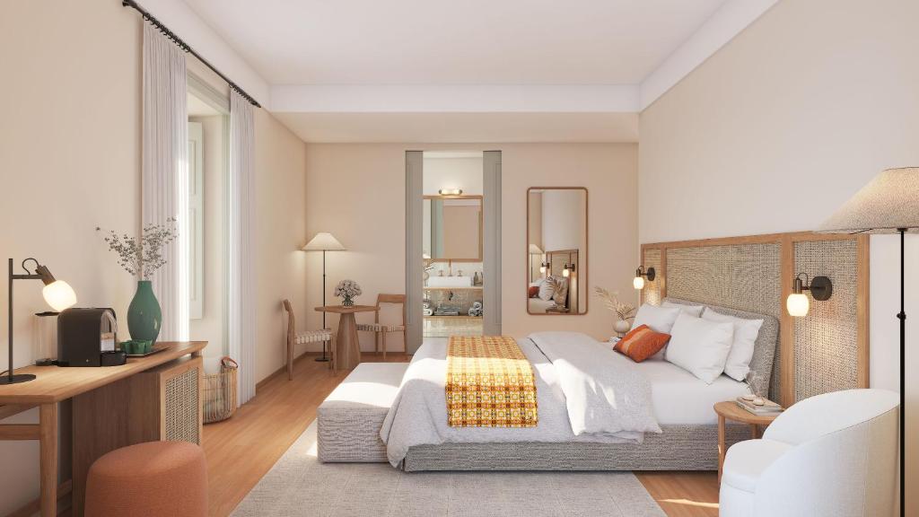 a rendering of a bedroom with a bed and a desk at Palácio de Tavira in Tavira