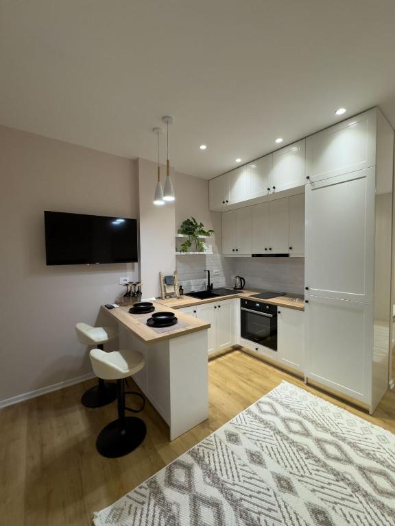 Kuchyň nebo kuchyňský kout v ubytování PAVÉ Apartment