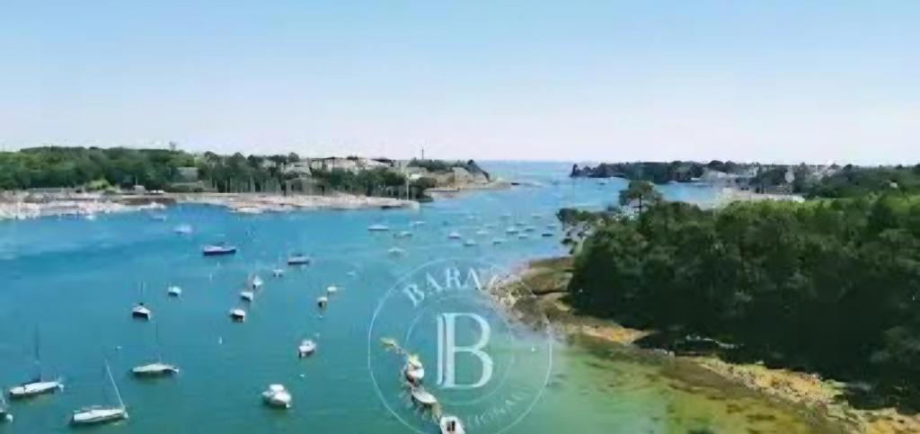 une vue aérienne d'un port avec des bateaux dans l'eau dans l'établissement AU BORD de MER AU COEUR DE LA STATION bon emplacement joli duplex contemporain tout equipe 50m2, à Bénodet
