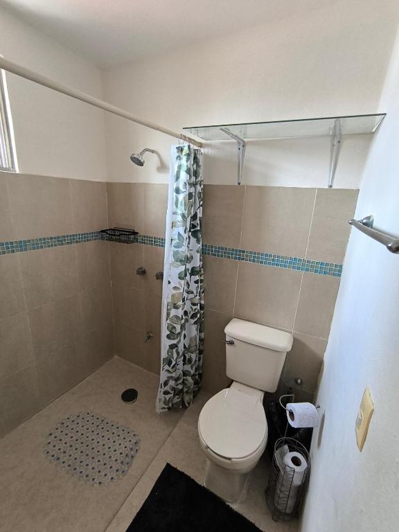 a bathroom with a toilet and a shower at Dalia in Cedro