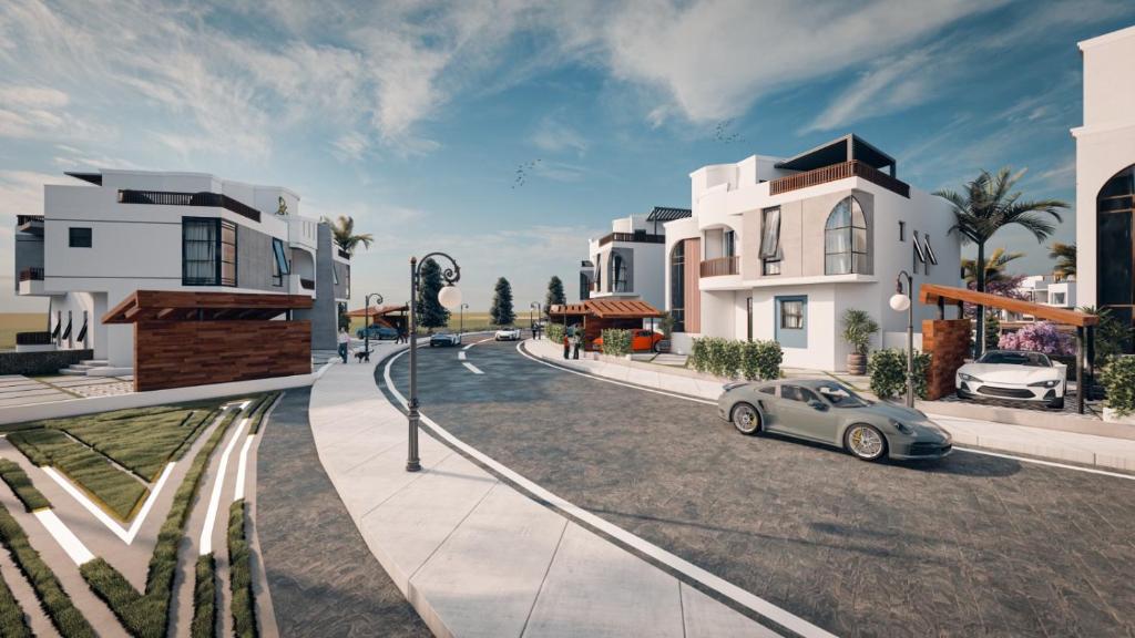 un rendu d'une rue avec une voiture sur la route dans l'établissement فيلا بالشيخ زايد, à Sheikh Zayed