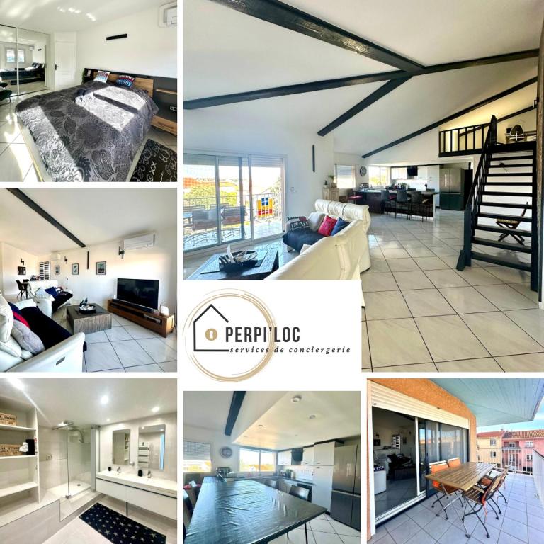 un collage de photos d'une maison dans l'établissement Duplex 6 personnes 140m2, à Perpignan