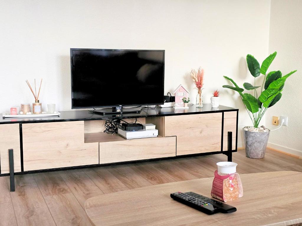 - une télévision à écran plat dans le salon dans l'établissement Doudoute premium home, à Perpignan