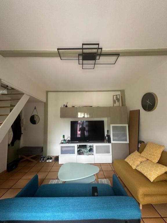 un salon avec un canapé et une télévision dans l'établissement Angel azur, à Nice