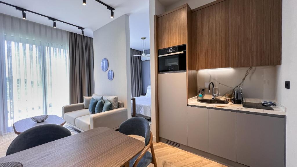 Kuchyň nebo kuchyňský kout v ubytování Apart hotel Emiia