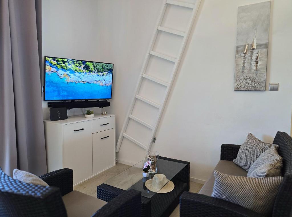 Televízia a/alebo spoločenská miestnosť v ubytovaní Apartment Villa Bralo