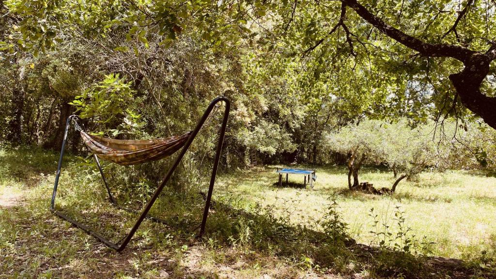 Zahrada ubytování Chalet avec piscine privée dans la forêt