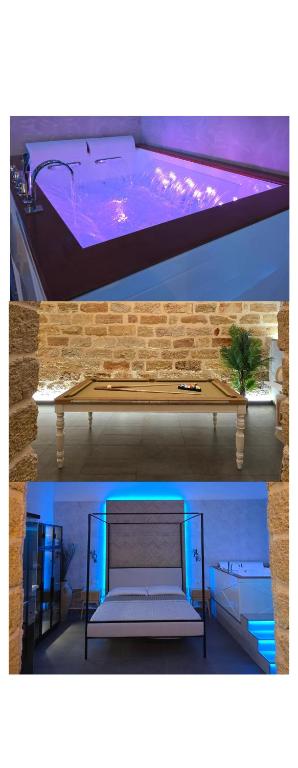 two pictures of a room with a bed and a pool at Thaleia Suite & Spa in Palermo