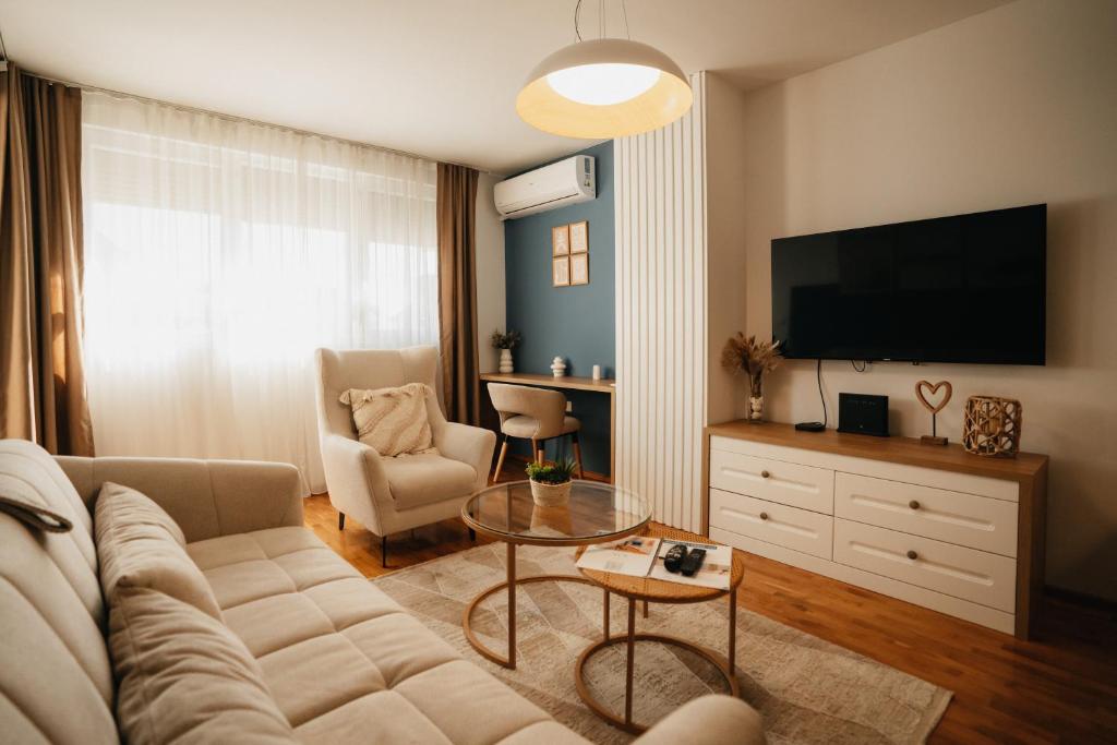 Μια τηλεόραση ή/και κέντρο ψυχαγωγίας στο Serenity Downtown Apartments Ohrid