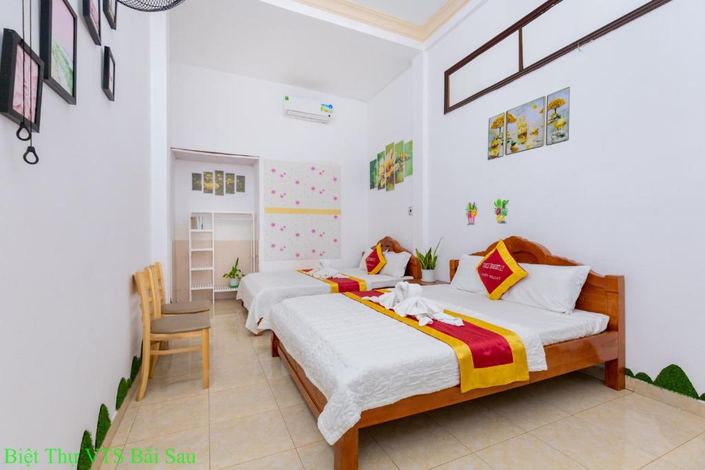 Postel nebo postele na pokoji v ubytování Biệt thự Hồ Full TIỆN ÍCH VT Xanh