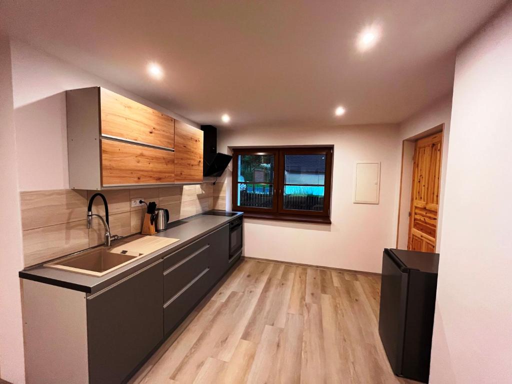 Kuchyň nebo kuchyňský kout v ubytování Apartmán Kunratice