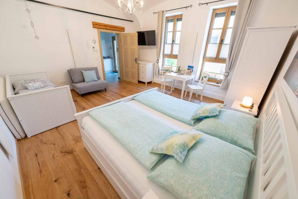 Postel nebo postele na pokoji v ubytování Ferienstube Sonnengruß