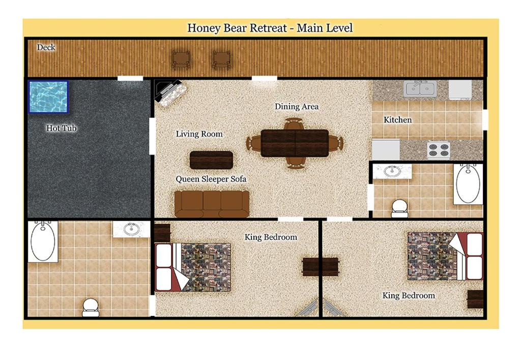a floor plan of a small apartment with a layout at Honey Bear Retreat by Venture Smoky Mountains in Sevierville