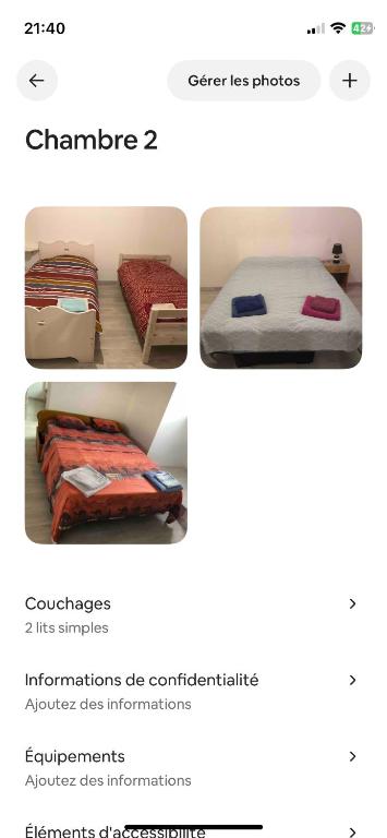 trois photos d'un lit avec différents types de couvertures dans l'établissement Maison 24h du Mans, à Saint-Gervais en-Belin