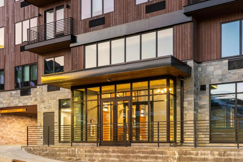 an office building with glass doors and windows at Pioche Village Park City in Park City
