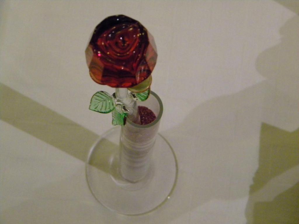 uma rosa vermelha num vaso de vidro sobre uma mesa em Hotel del Corso em Sestola