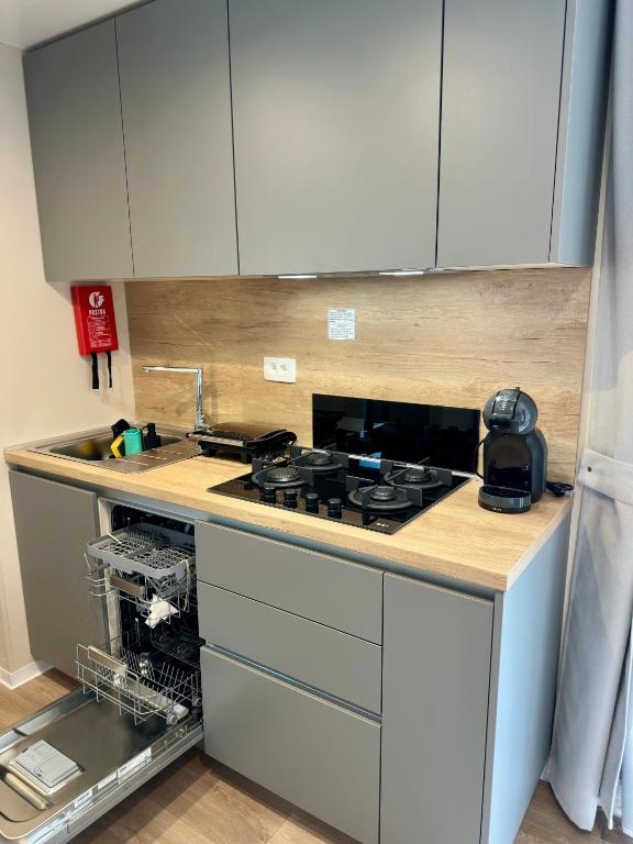 Kuchyňa alebo kuchynka v ubytovaní Kamp Slanik Mobile Homes
