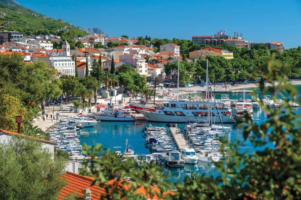 a bunch of boats docked in a harbor at Villa H&M in Baška Voda