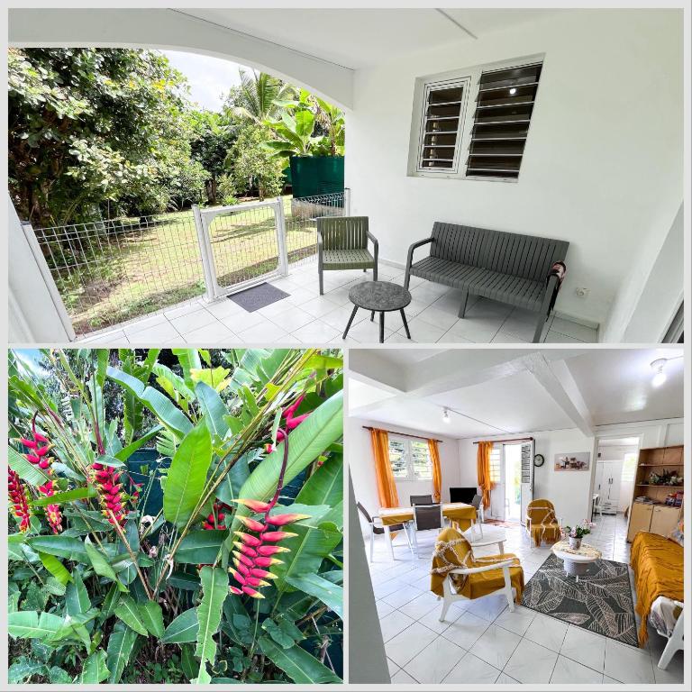 a collage of photos of a living room and a house at Villa plaisir de vivre in Petit-Bourg