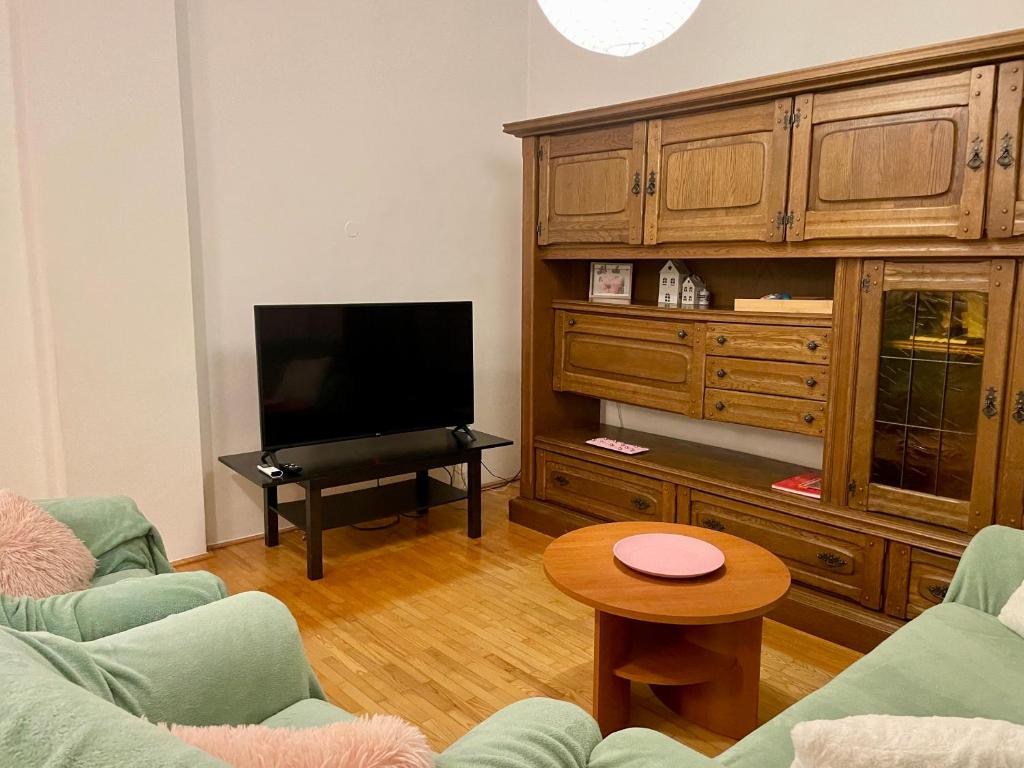 Televízia a/alebo spoločenská miestnosť v ubytovaní Veranda Apartman