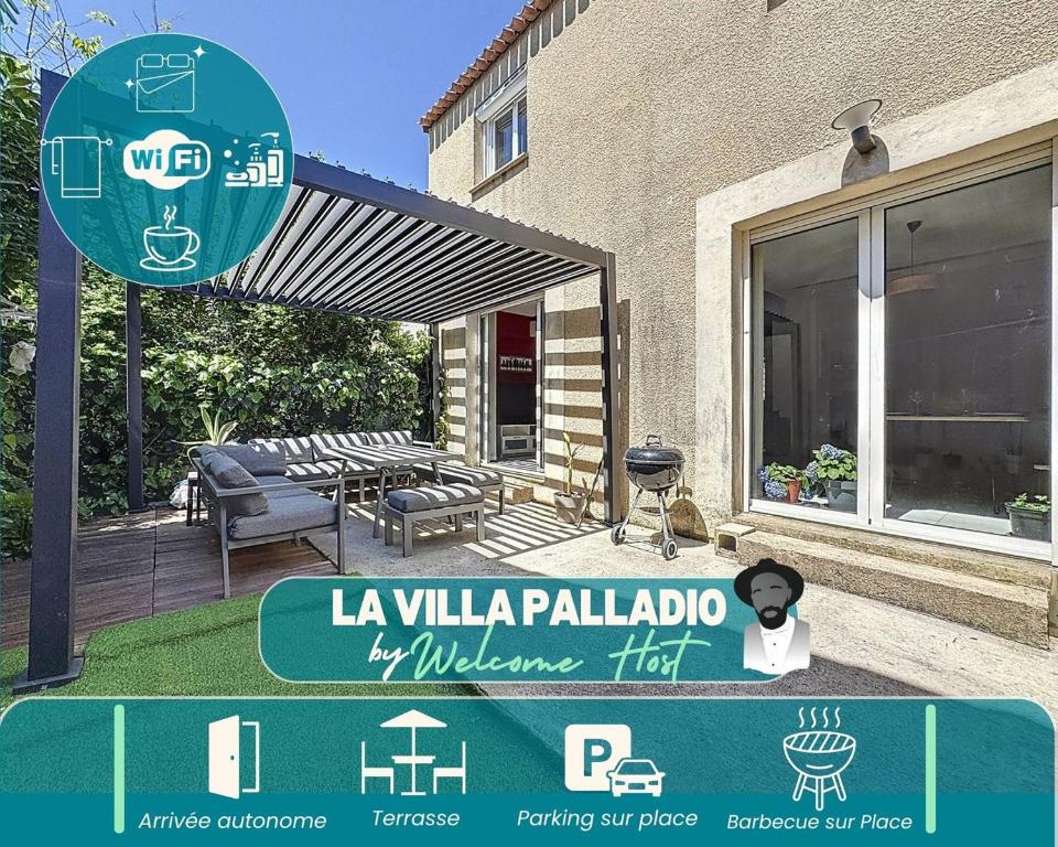 a sign for a villa la villa la villa la villa la at La Villa Palladio, Calme et Détente in Montpellier