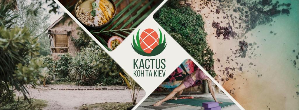 a collage of photos of a woman doing yoga at Kactus - Your Island Sanctuary in Koh Ta kiev Island