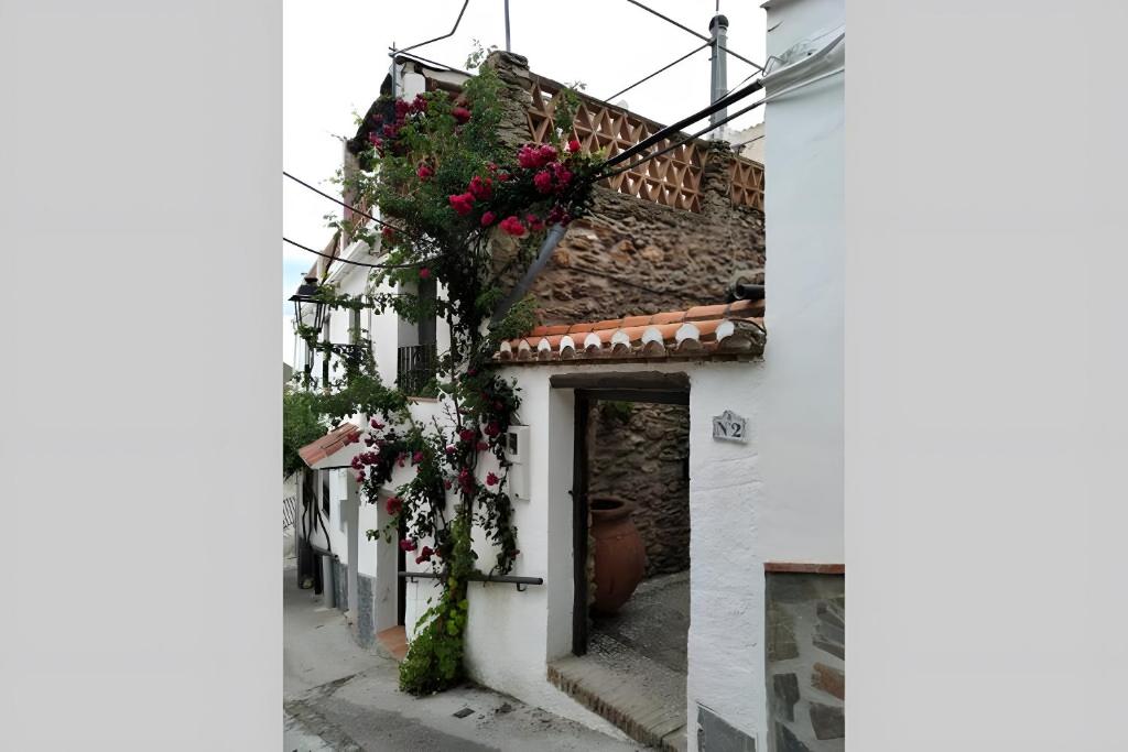 a white building with flowers on the side of it at Casa Fuensanta Balcón Al Mar in Granada