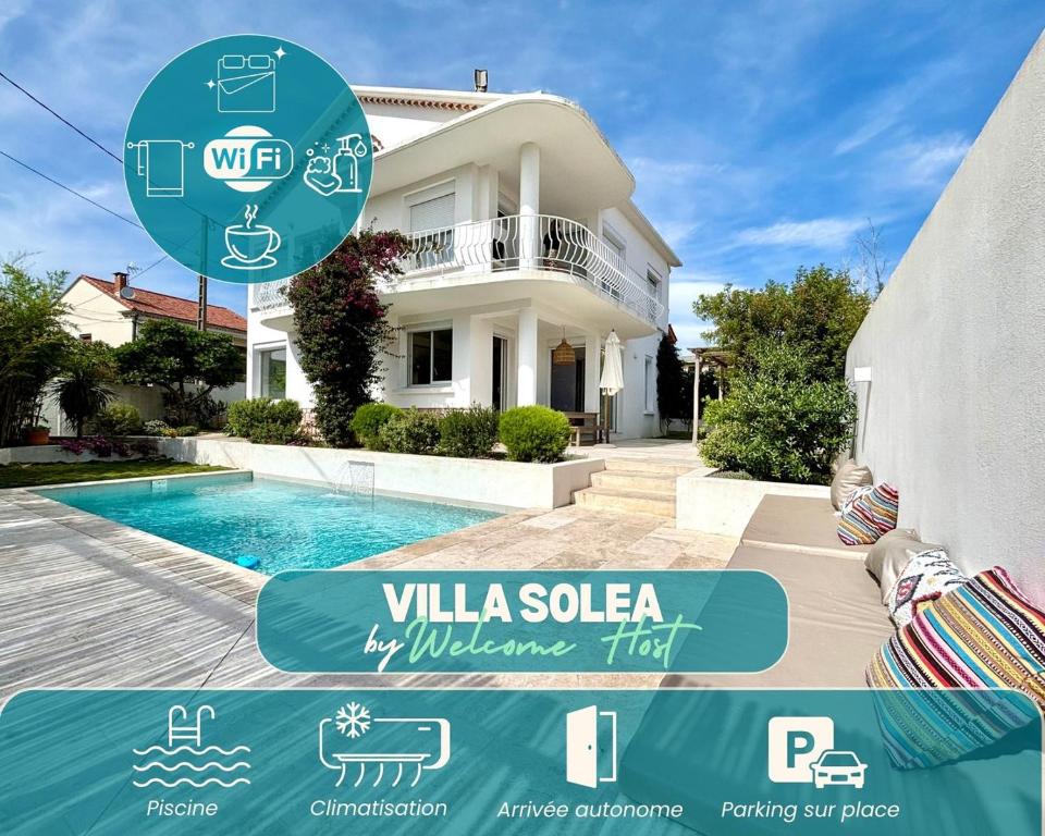 Hồ bơi trong/gần Villa Solea, piscine et Méditerranée Titre fr