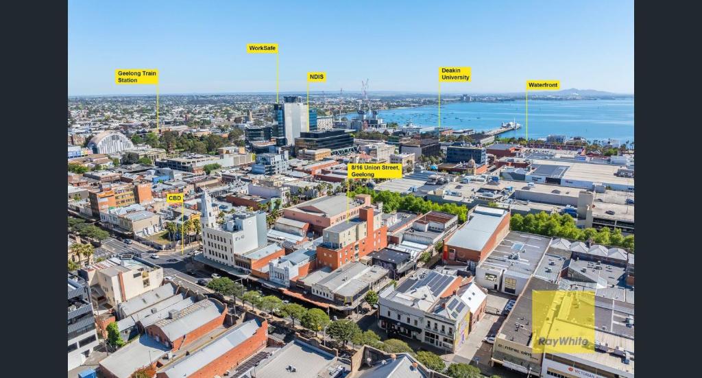 an aerial view of a city with buildings at The Ryrie Loft in Geelong