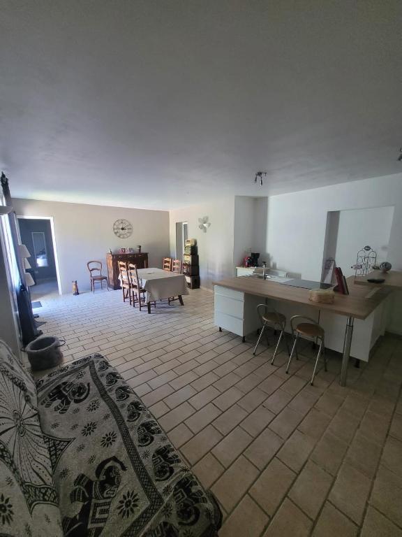 un grand salon avec une table et des chaises dans l'établissement Un rêve à faire, à Vinezac