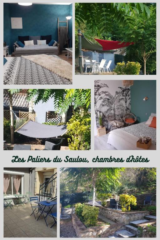 un collage d’images de meubles et de plantes dans l'établissement Les paliers du Saulou, à Fumel