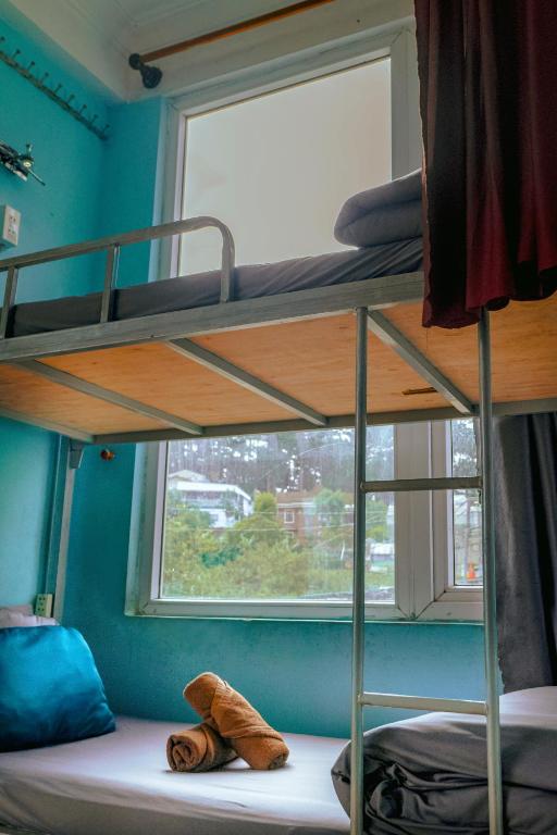 a room with two bunk beds and a window at Hugo's Family in Da Lat