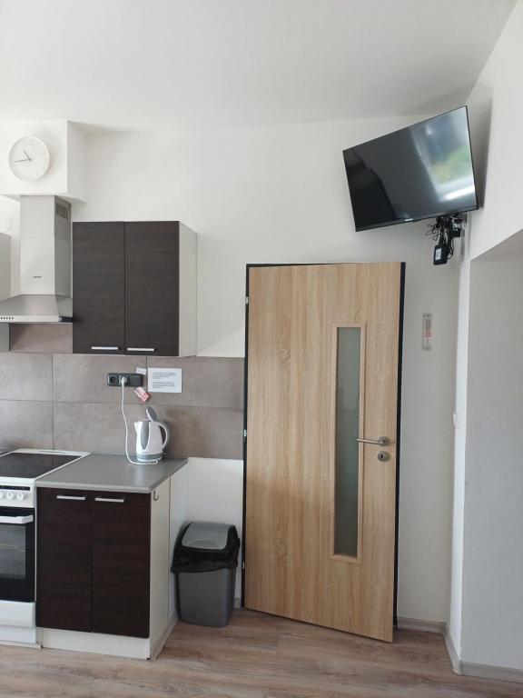 Kuchyň nebo kuchyňský kout v ubytování Apartmány Kortan