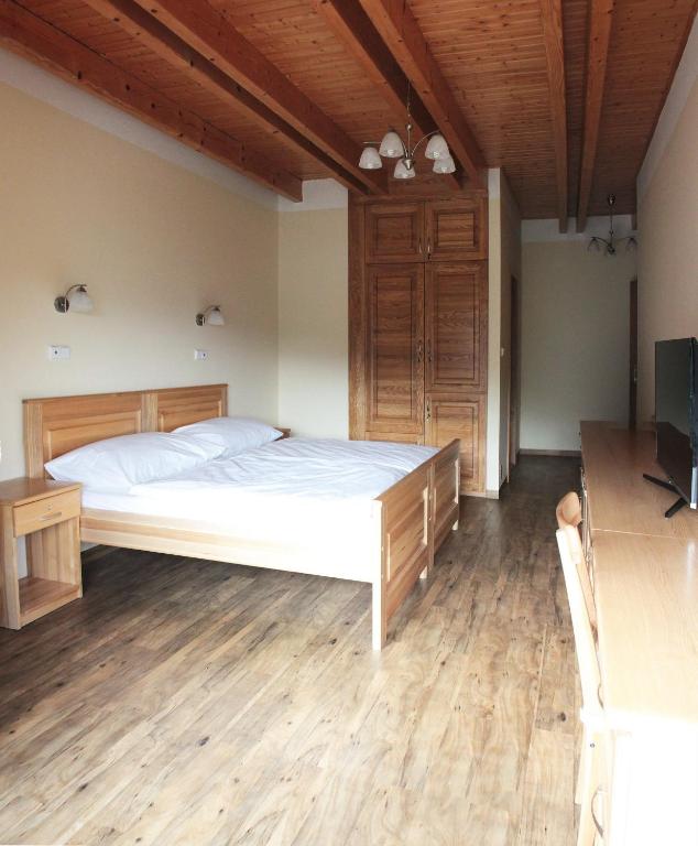 a bedroom with a bed and a television in it at Hotel Orix in Jáchymov