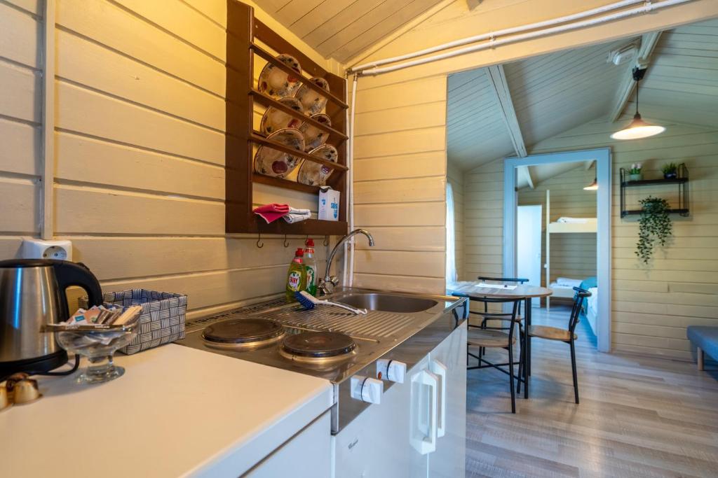 Kuchyň nebo kuchyňský kout v ubytování Efri-Vík Bungalows