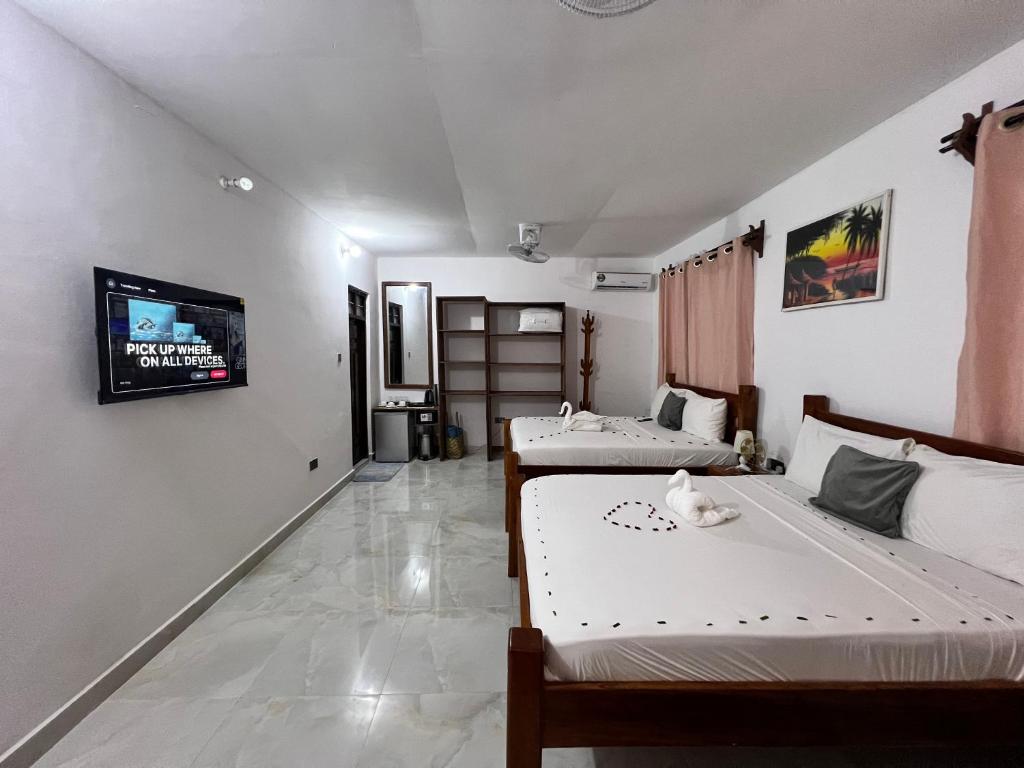 TV a/nebo společenská místnost v ubytování Nungwi Beach Front