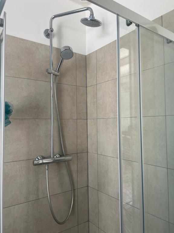 Rosy's Cottage في Balk: دش مع رأس دش في الحمام