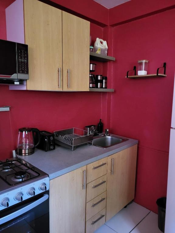 Kuchyň nebo kuchyňský kout v ubytování Comfortable modern studio villa