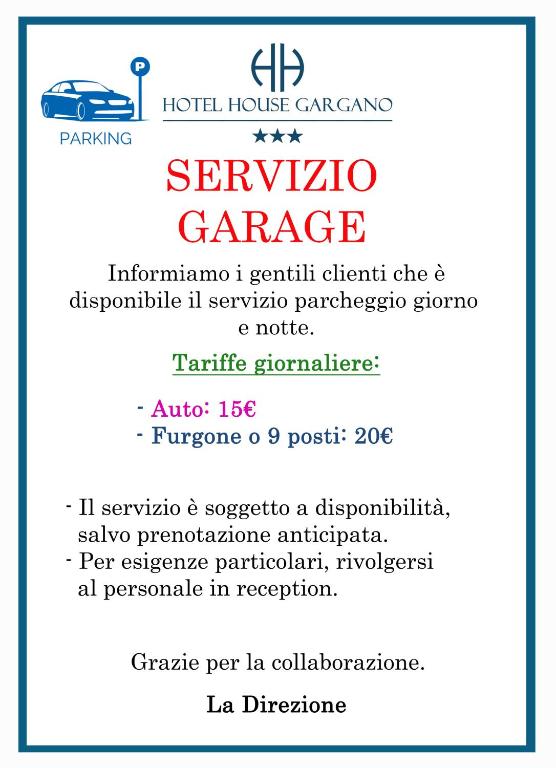 Certifikát, hodnocení, plakát nebo jiný dokument vystavený v ubytování HOTEL HOUSE GARGANO