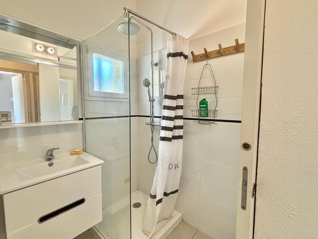 une salle de bain avec douche et lavabo dans l'établissement Appartement 317 Paesollu Porticcio, à Porticcio