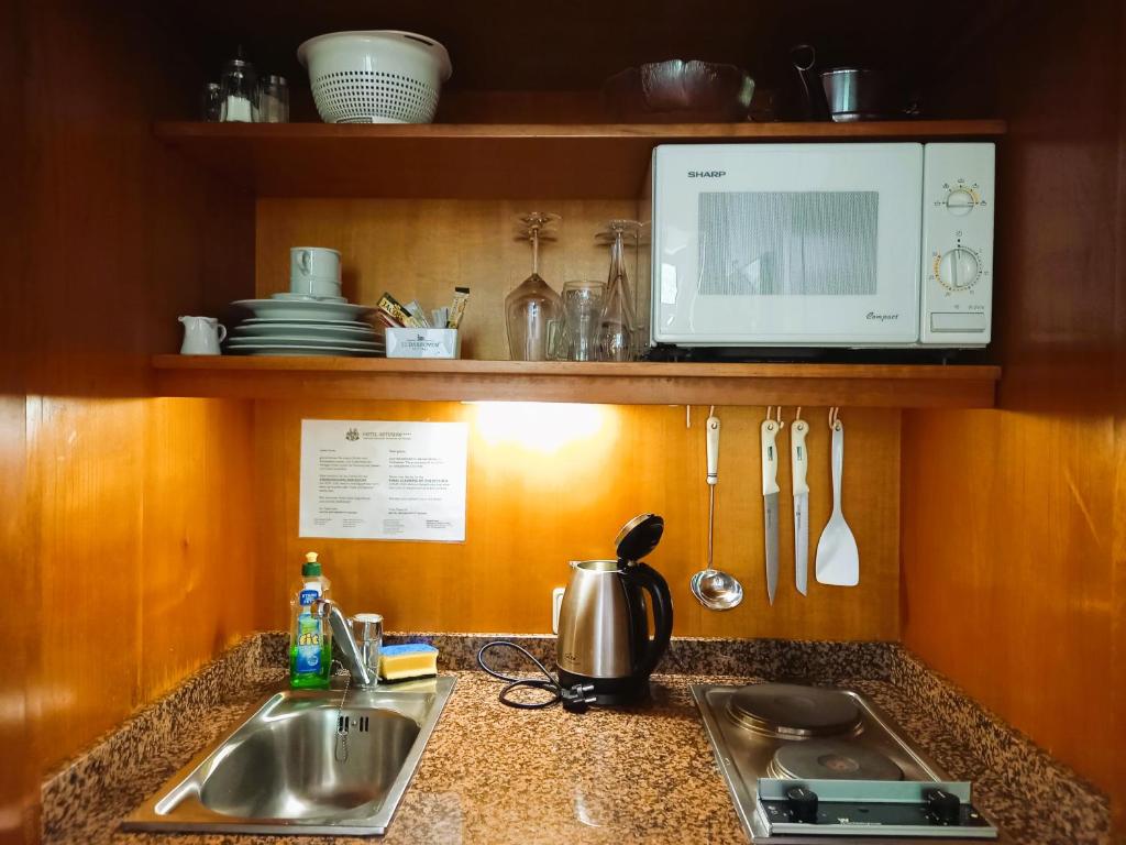 Kuchyň nebo kuchyňský kout v ubytování Hotel Artushof