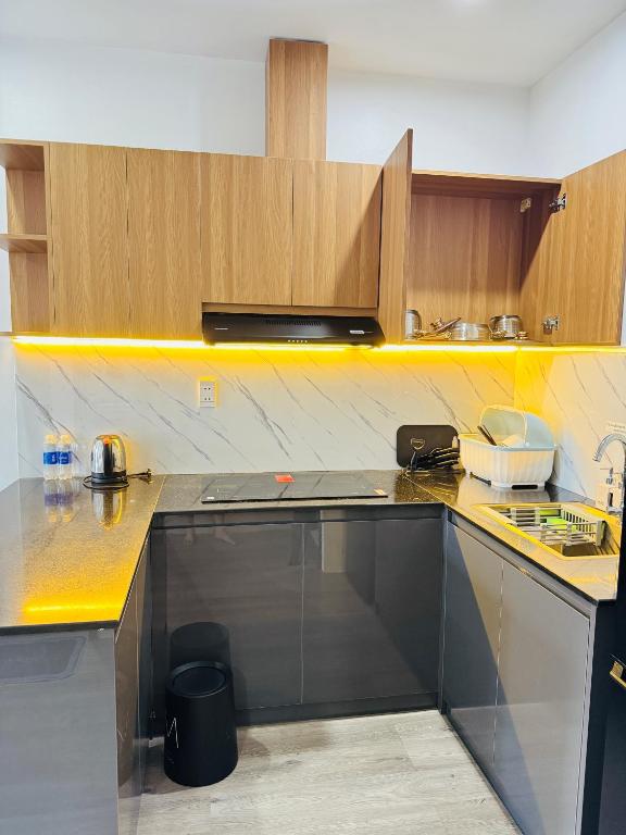 Kuchyň nebo kuchyňský kout v ubytování Fame Apartment