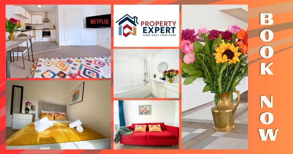 een collage van foto's van een keuken en een woonkamer bij BridgeView Central Cambridge with Parking Off Site F6 in Cambridge