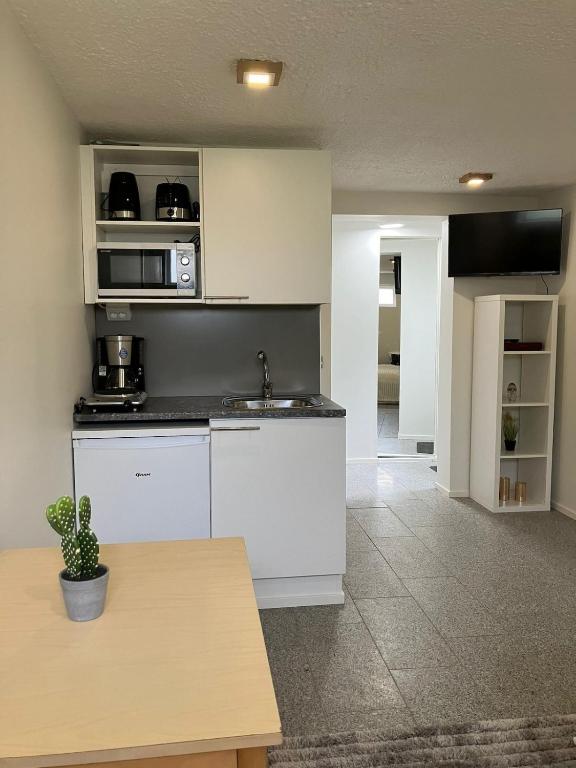 a kitchen with a sink and a counter top at Studio with private entrance in Seinäjoki