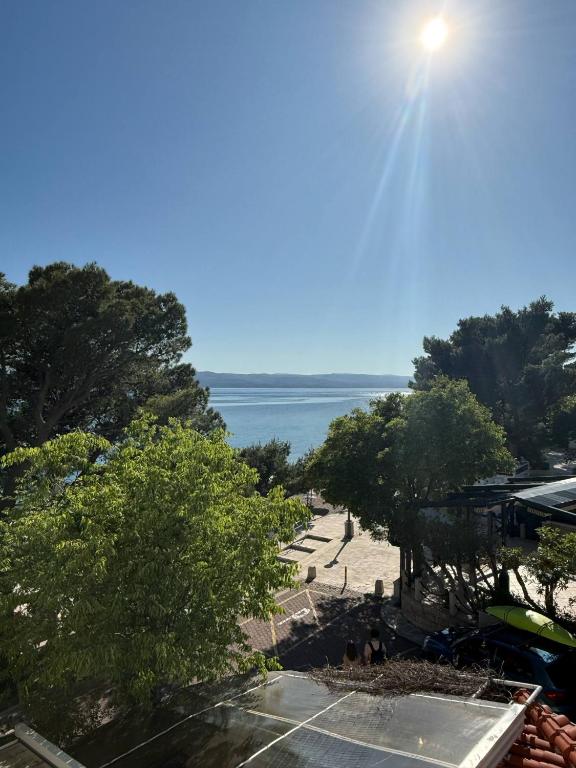 a view of the ocean from the top of a building at Apartman Vera in Brela